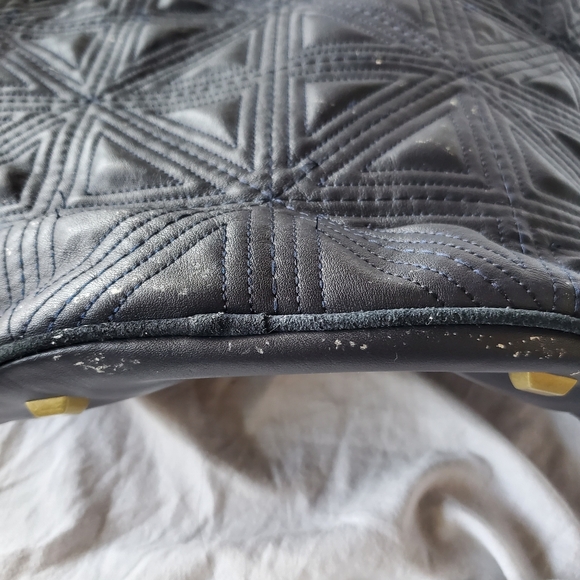 Rachel Roy & Jessica Stam Navy Leather Bucket Bag with Bronze-Gold - Picture 8 of 11